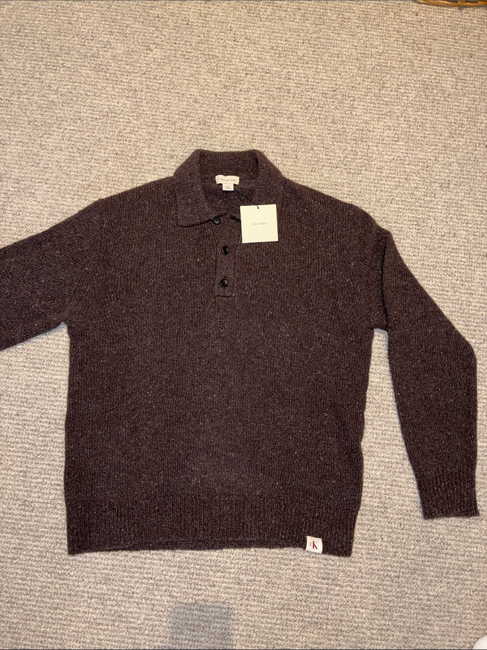Calvin Klein Dark Brown Knit Polo Sweater